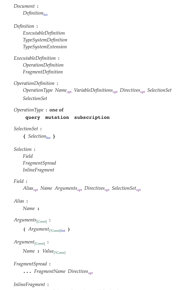 GraphQL Grammar Excerpt GraphQL Grammar Excerpt