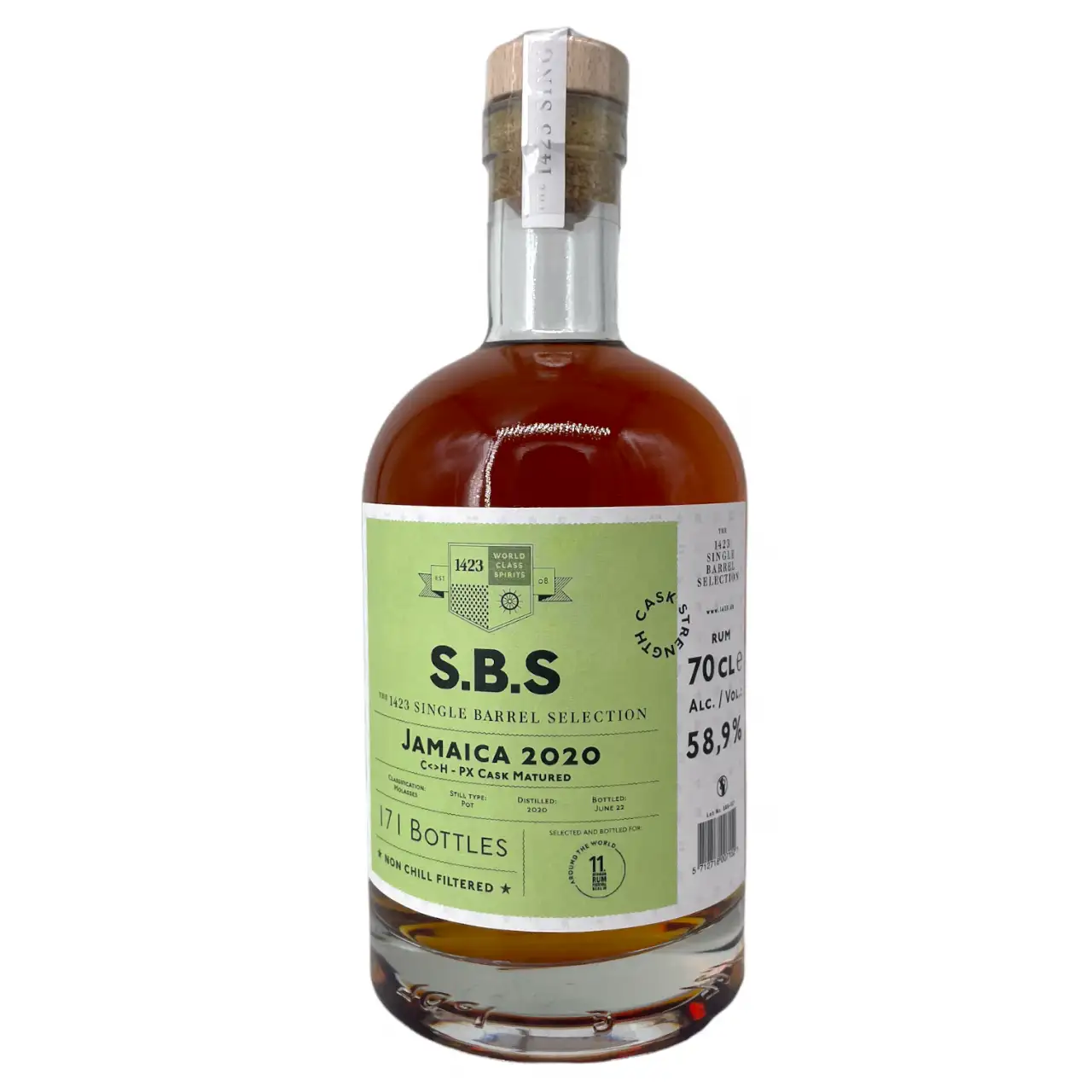 Image of the front of the bottle of the rum S.B.S Jamaica (11. German Rum Festival) C<>H