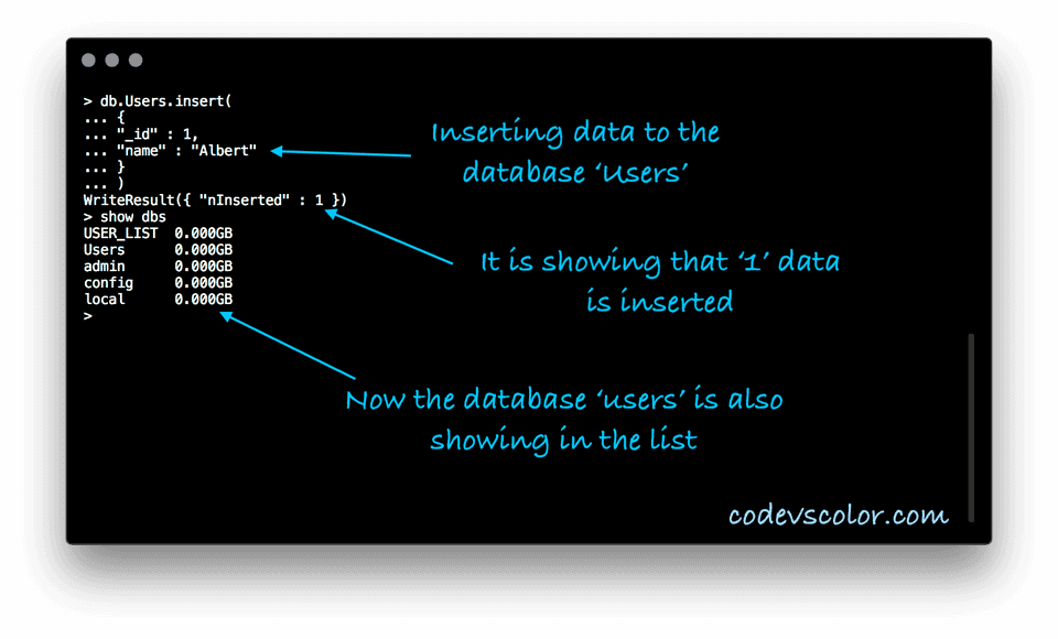 How to create a database in MongoDB and insert data - CodeVsColor