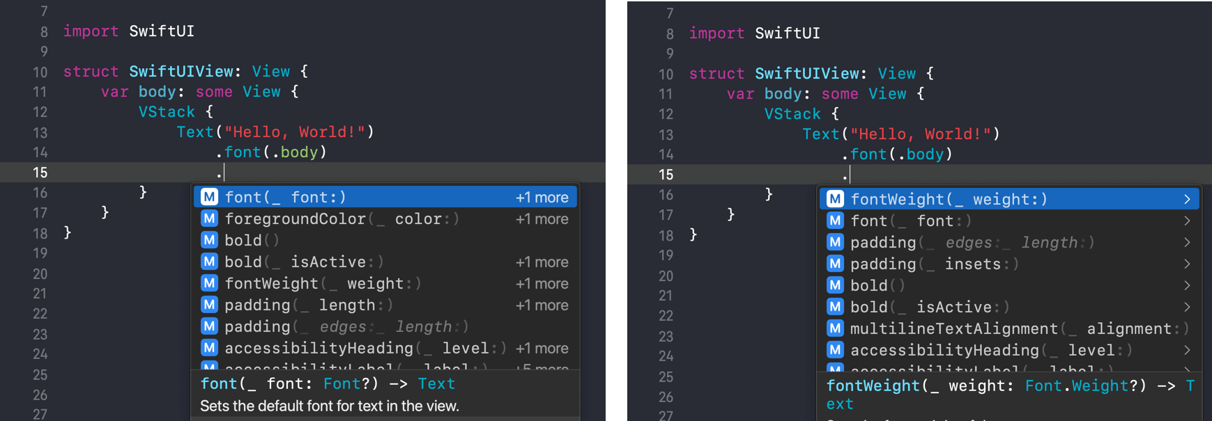 Xcode 14 vs. Xcode 15.