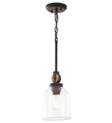 image Knollwood 7 in 1-Light Blackened Bronze Industrial Mini Pendant Light with Vintage Brass Accents  Cl