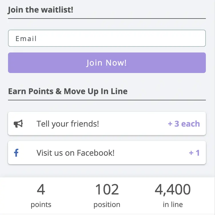Join the waitlist- featuring actions to complete and place in line