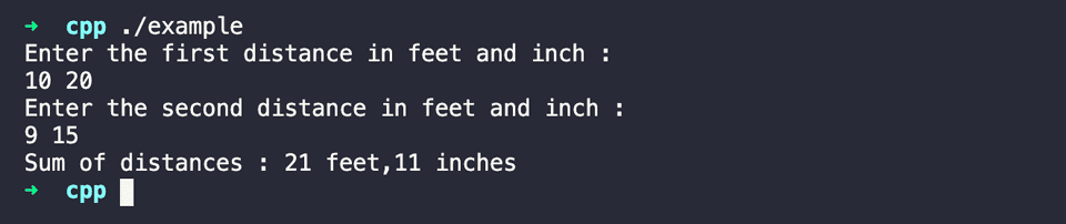 c++ sum of distances in feet and inch