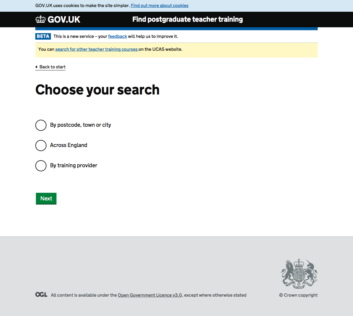 Screenshot of Choose your search
