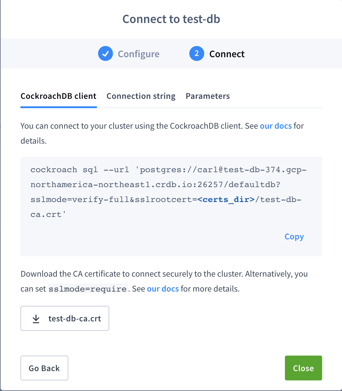 Connect To Your Cockroachcloud Cluster Cockroachcloud Docs