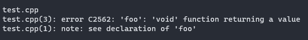 Ilustracja błędu - zwracanie wartości int z void