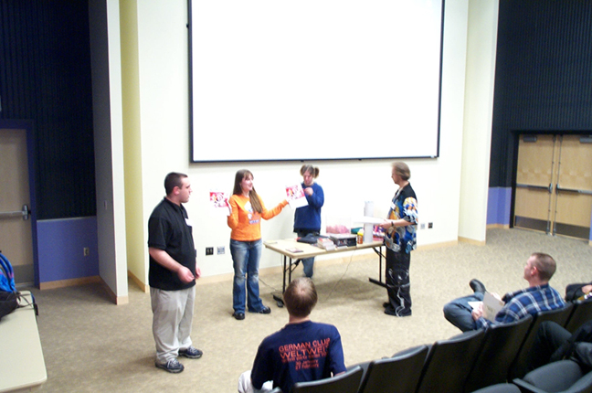 The raffle in progress at ANO in the Bowen Thompson Student Union Theater.