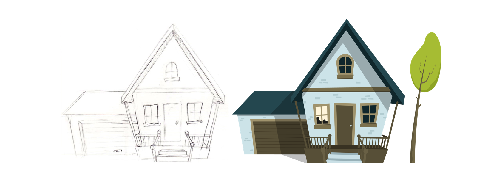 Croquis et illustration de la maison utilisée dans les vidéos