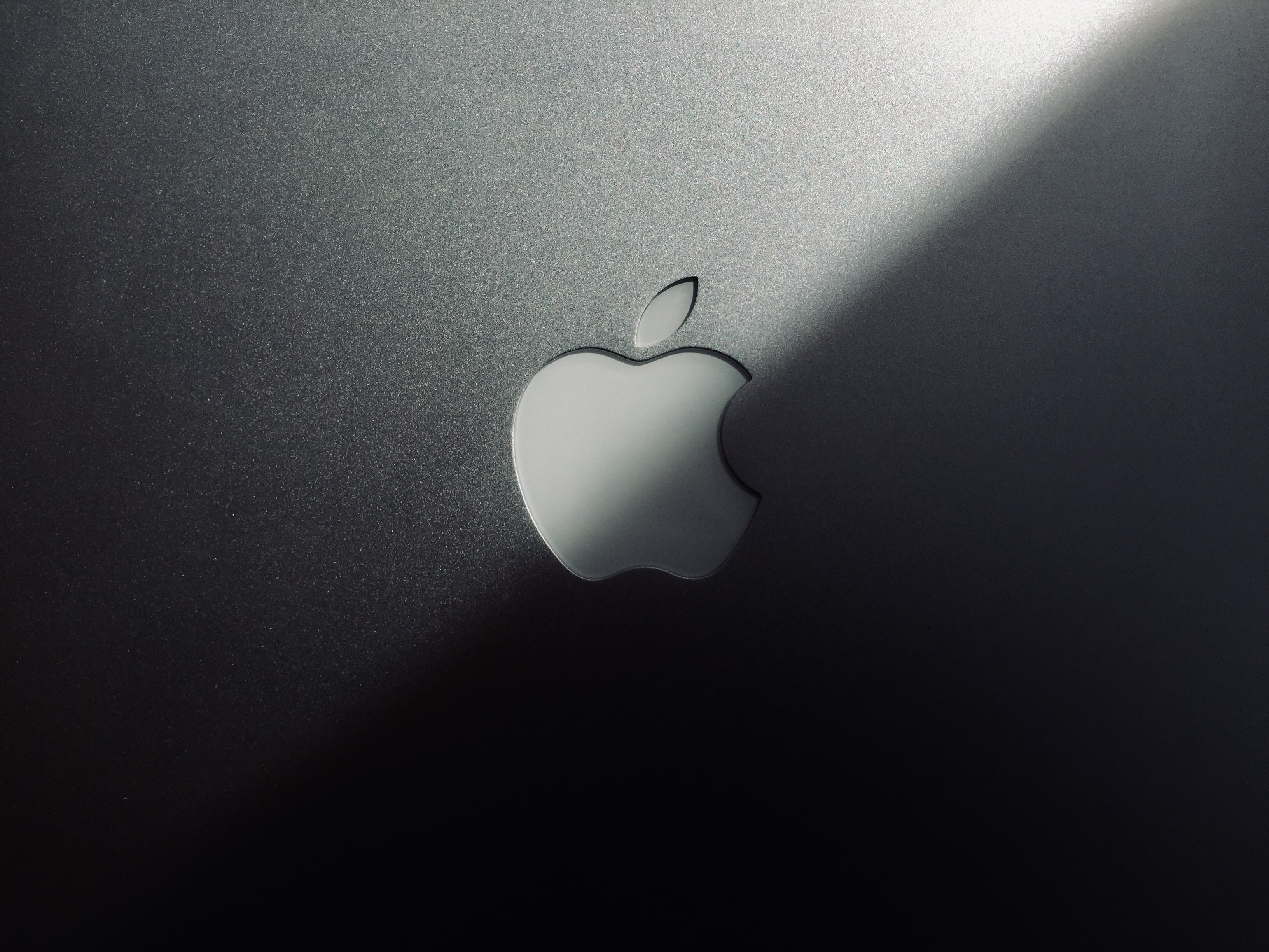 Black and white photograph of Apple's logo