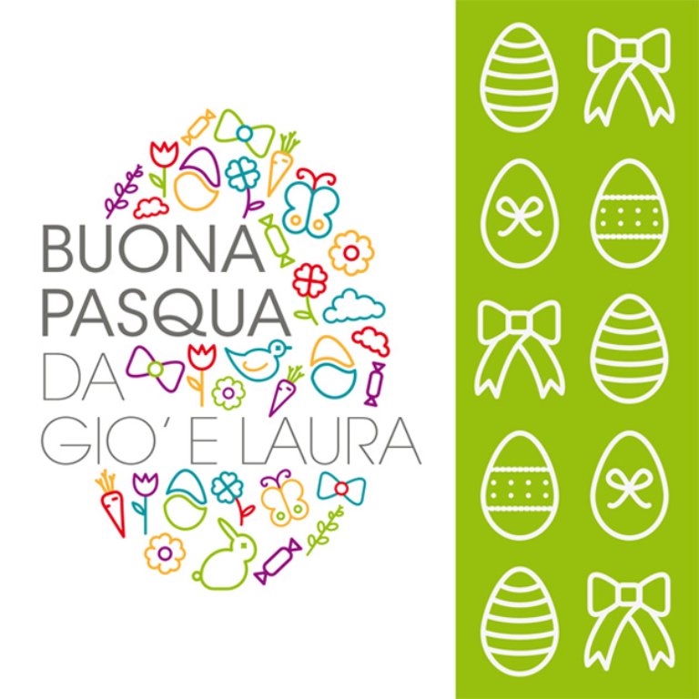 grafica post instagram e Facebook per Gio’ e Laura per gli auguri di Pasqua realizzata con icone a tema pasquale.