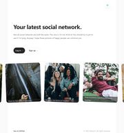 The landing page for Latest Social Network, featuring a series of pictures of smiling people next to the main heading and the login and signup buttons
