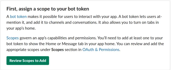 Slack — Add scopes to allow the Bot to perform actions