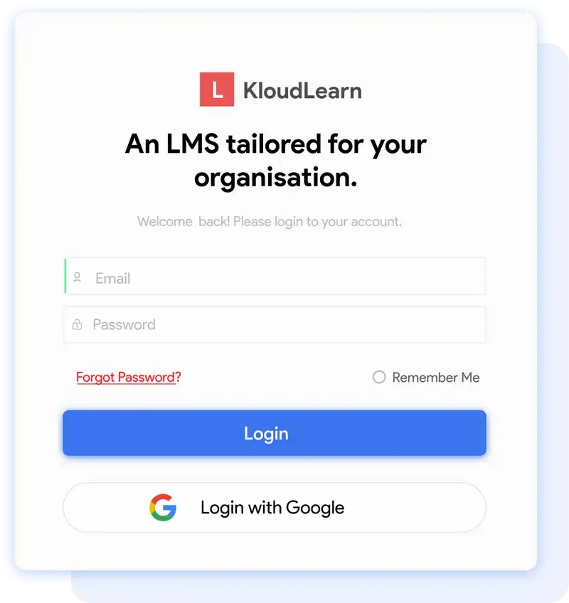 llustration of  login screen for Single sign-on (SSO) on Kloudlearn LMS
