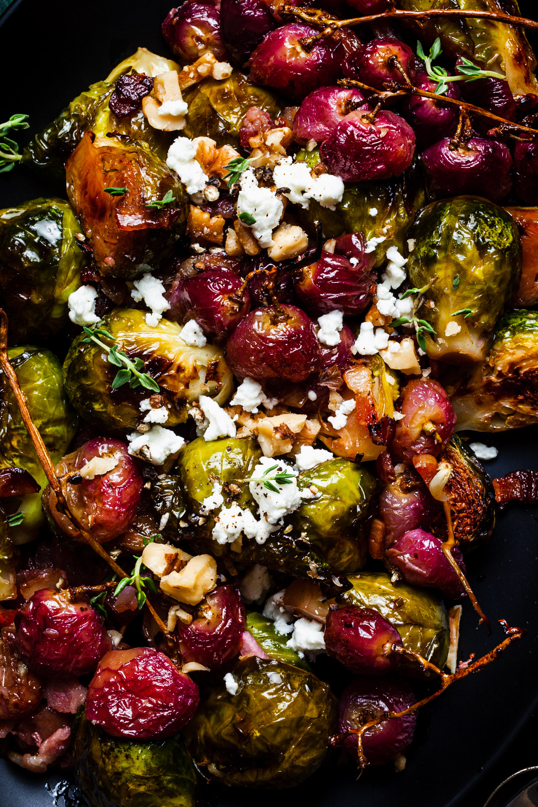 Roasted Brussel Sprouts and Grapes With Bacon