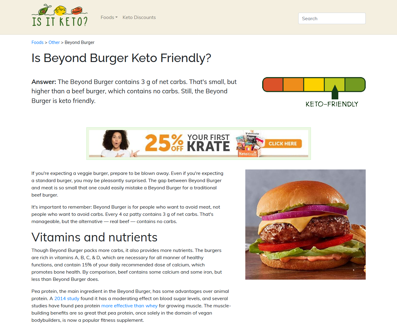 Screenshot of Beyond Burger page on Is It Keto