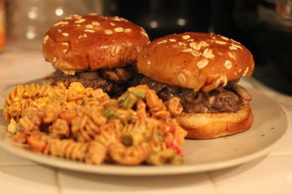 Chipotle Pasta Salad with Burgers