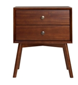 image Walker Edison Mid Century Modern Contemporary Transitional 2-Drawer Solid Wood Walnut Night Stand