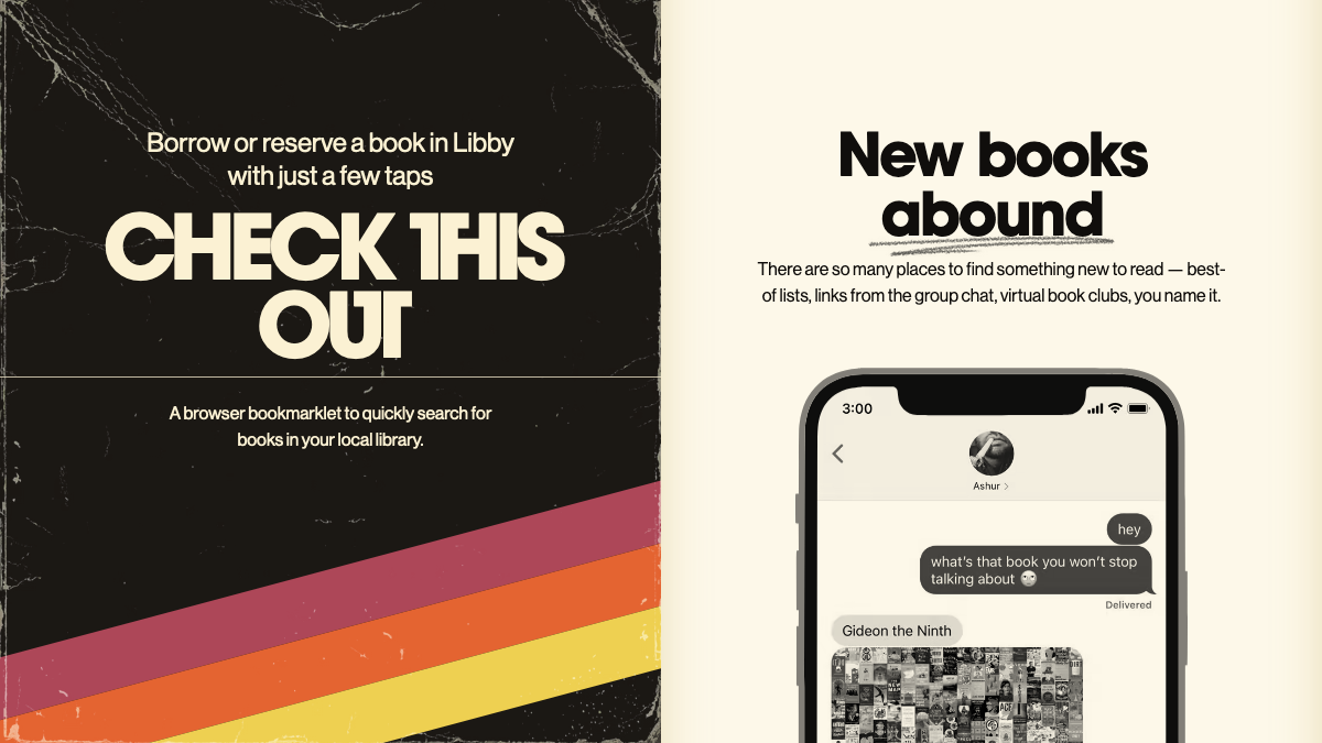 Check This Out home page, styled to look like a worn vintage paperback novel