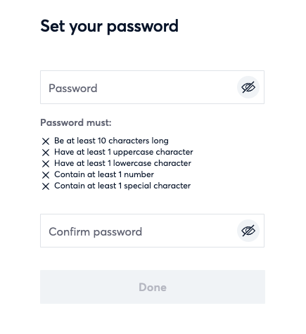 Set password and log in