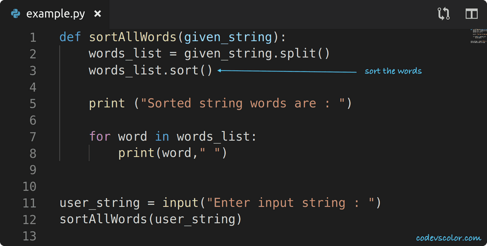 python-program-to-sort-all-words-of-a-string-in-alphabetical-order-codevscolor