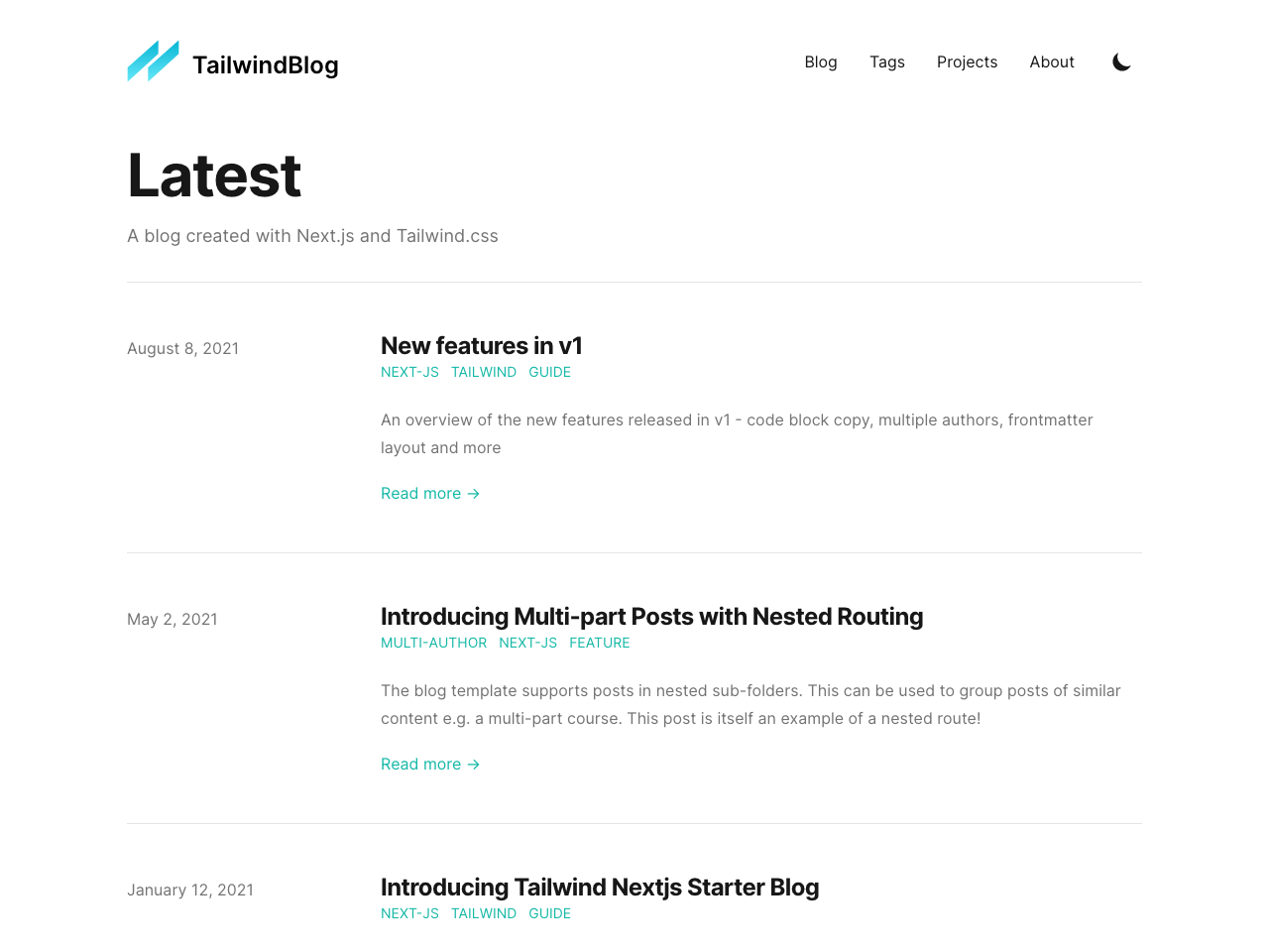 Next.js Tailwind Starter Blog screenshot