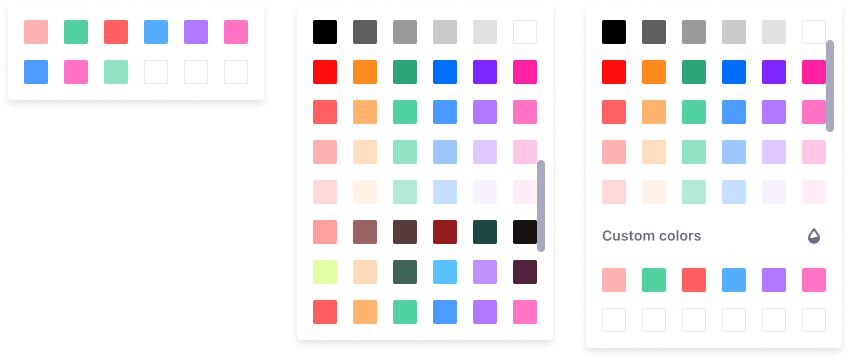 3 predefined color picker palette panels with different lengths