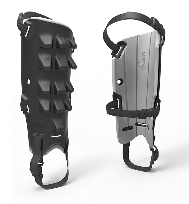 an image of the strap-on shin guards, with one strap behind the knee, and one to go under the foot. 