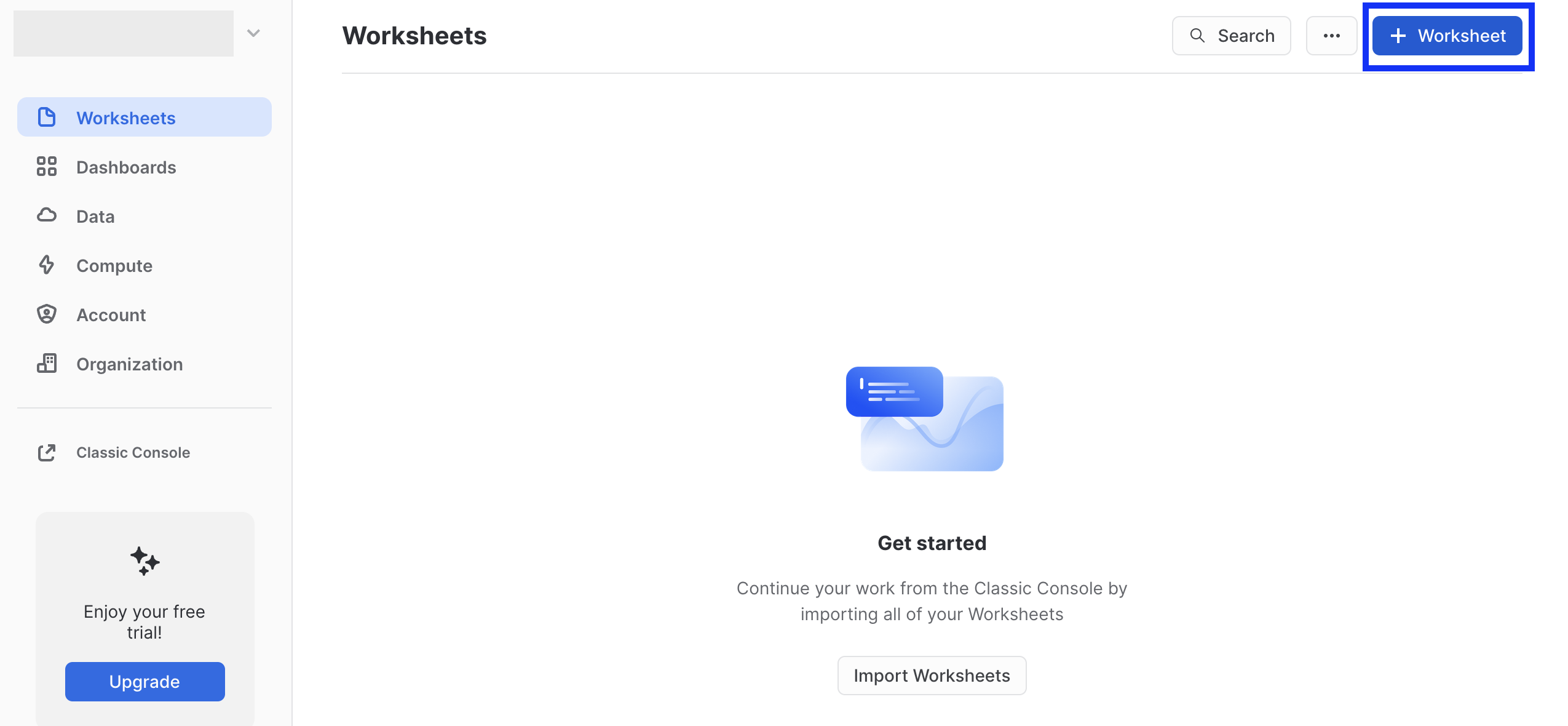 Snowflake New UI - Create New Worksheet