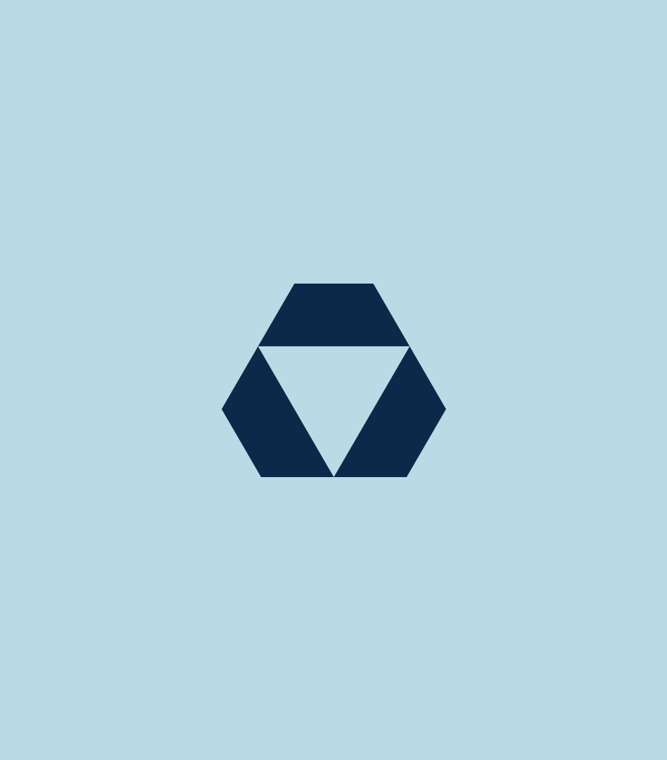 Simplified logo design for Triarama, an upside down triangle shape locked inside a larger triangle shape with the edges cut off
