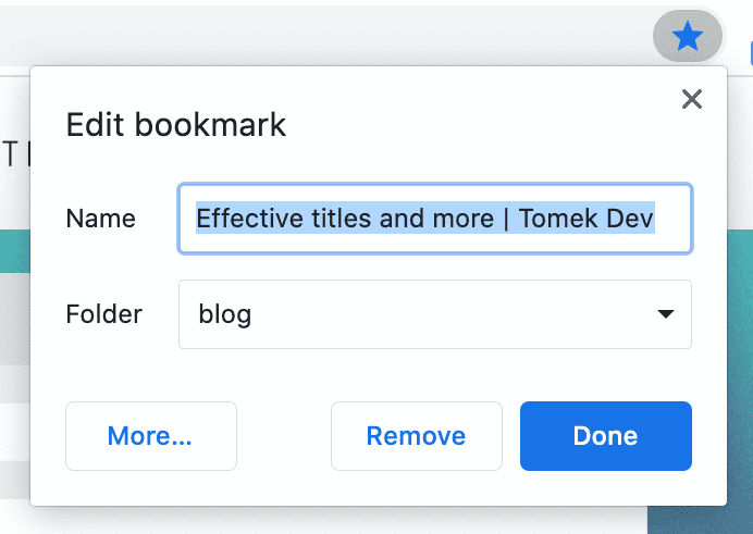 Bookmark added with a clear indication of a site Bookmark added with a clear indication of a site