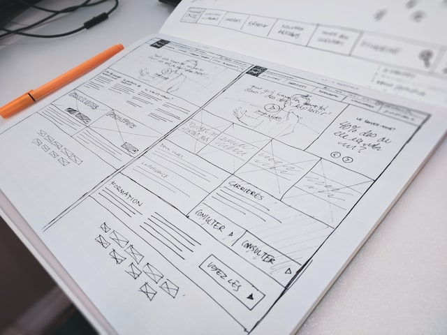 close-up of a UX wireframe; interaction design process