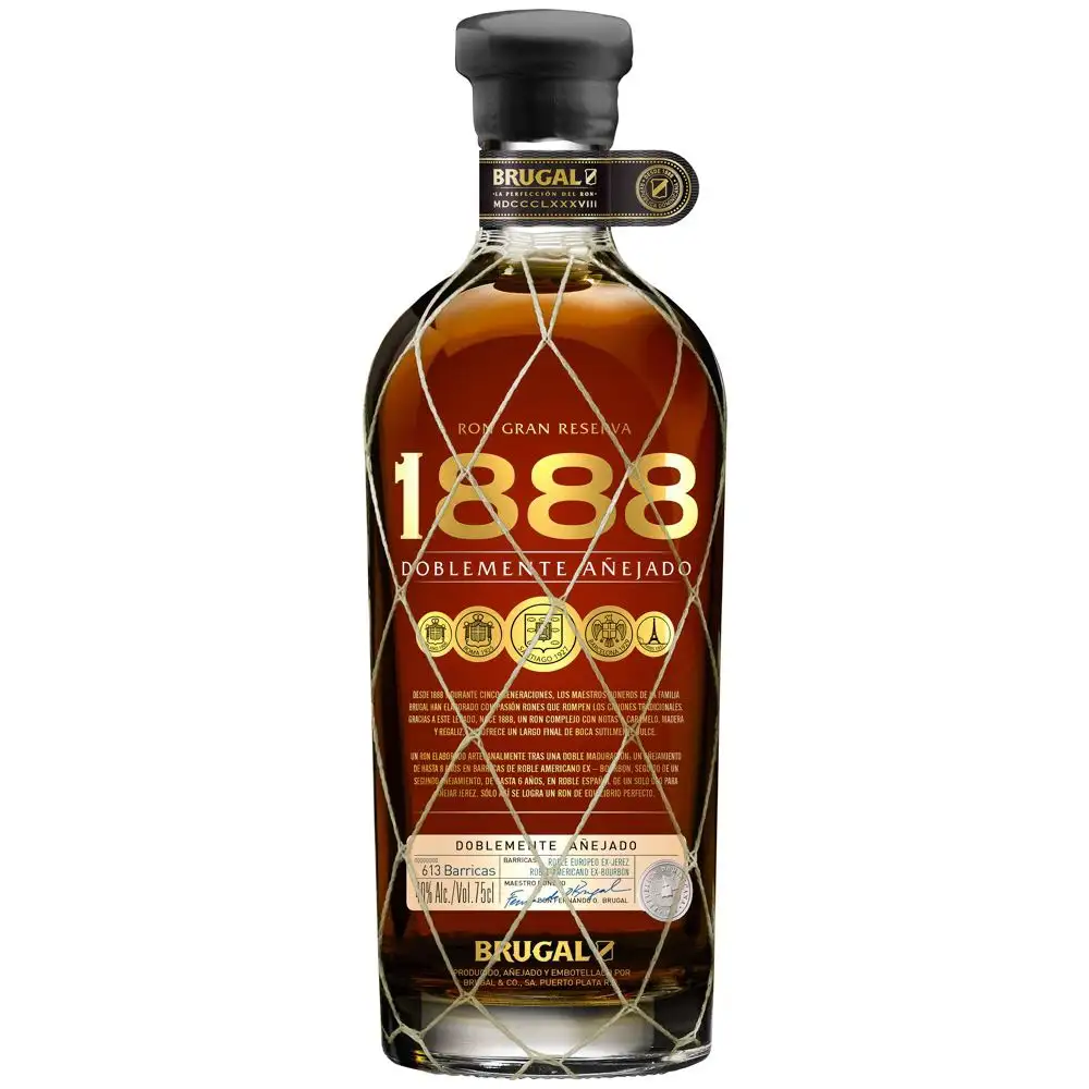 Image of the front of the bottle of the rum 1888 Doblemente Añejado