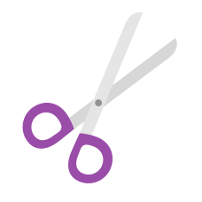 Illustration of a pair of scissors cutting a piece of paper with shapes drawn on it.