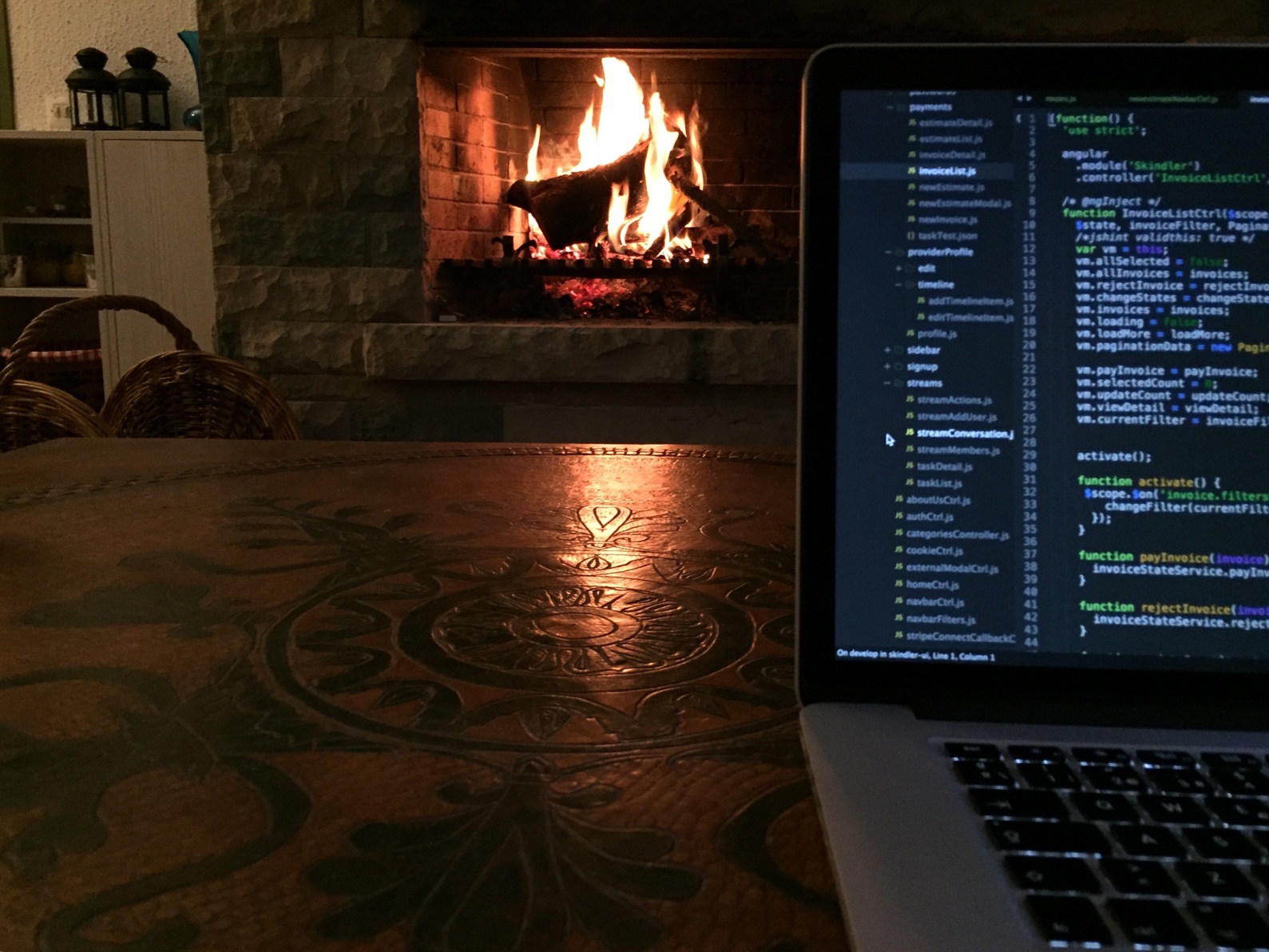 Coding by the fireplace