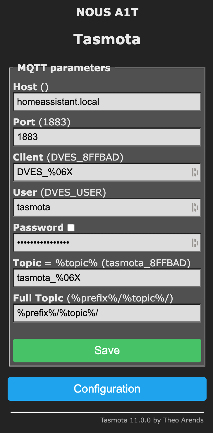 Configuring MQTT on the Tasmota Device