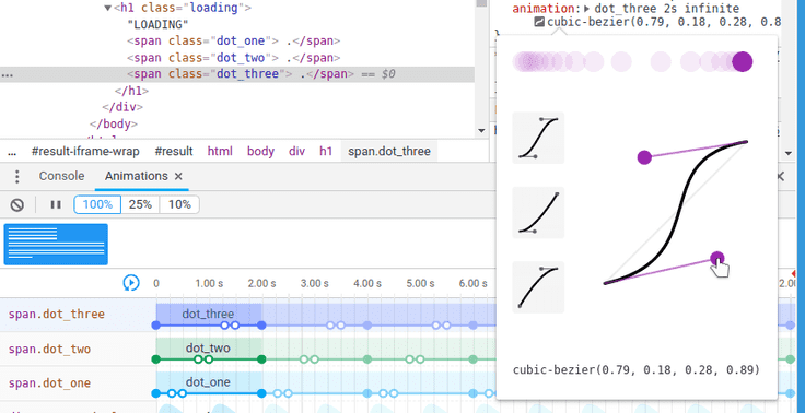 A popup menu in Chrome Devtools that allow you to visually manipulate the bezier curve and see how it will affect the animation easing