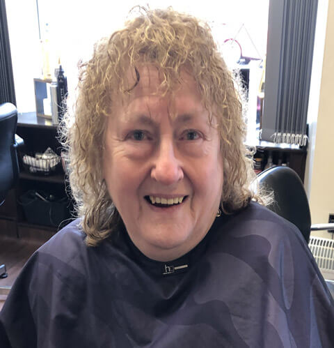 Margaret, a client getting their hair styled in Hair by Julie, the longest established hairdressers in Dufftown, Moray