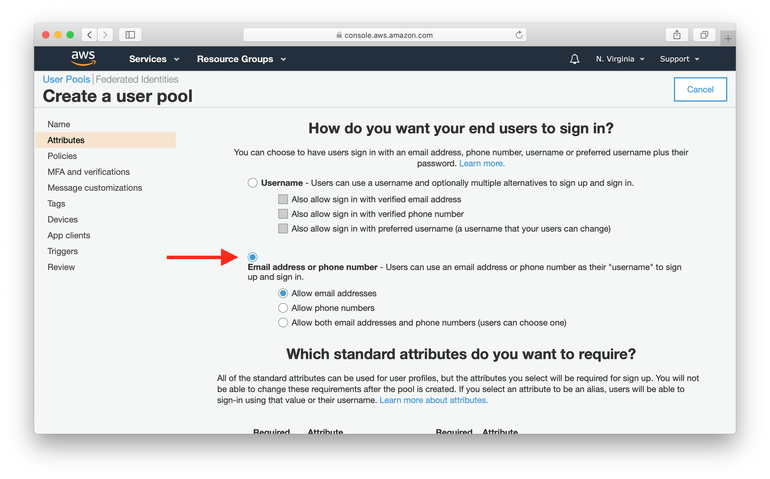 Create A Cognito User Pool