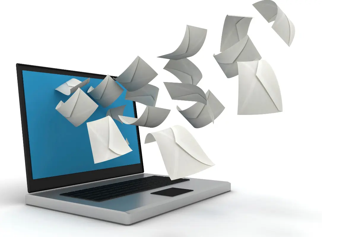 Mail flying from laptop graphic