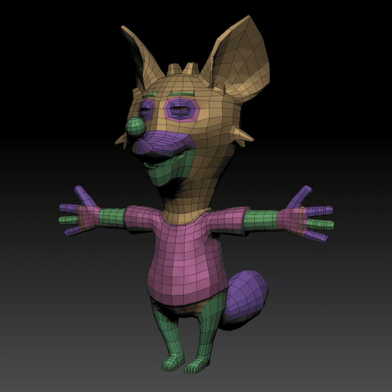 Anthropomorphic fox character work in progress ZBrush topology