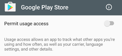 The usage access screen for the Google Play Store.