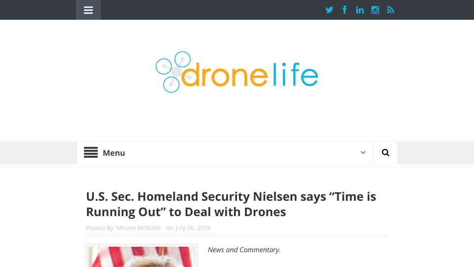 U.S. Sec. Homeland Security Nielsen says “Time is Running Out” to Deal with Drones