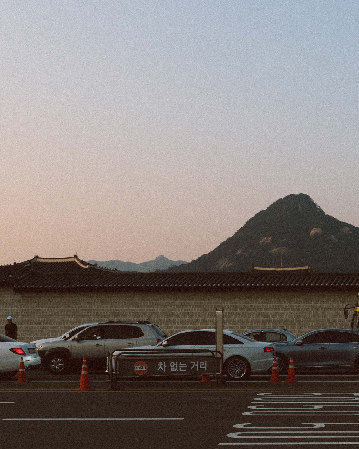 Korean car traffic during sunset
