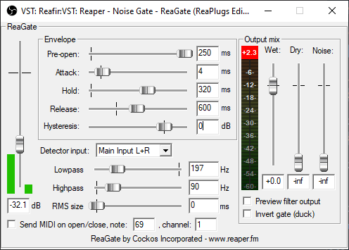 Reaper noise gate configuration