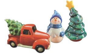 Ceramic pick-up truck and station wagon with light up Christmas trees