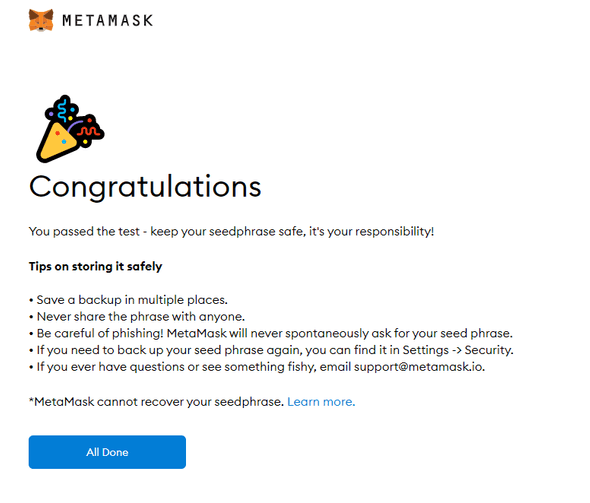 metamask congratulations