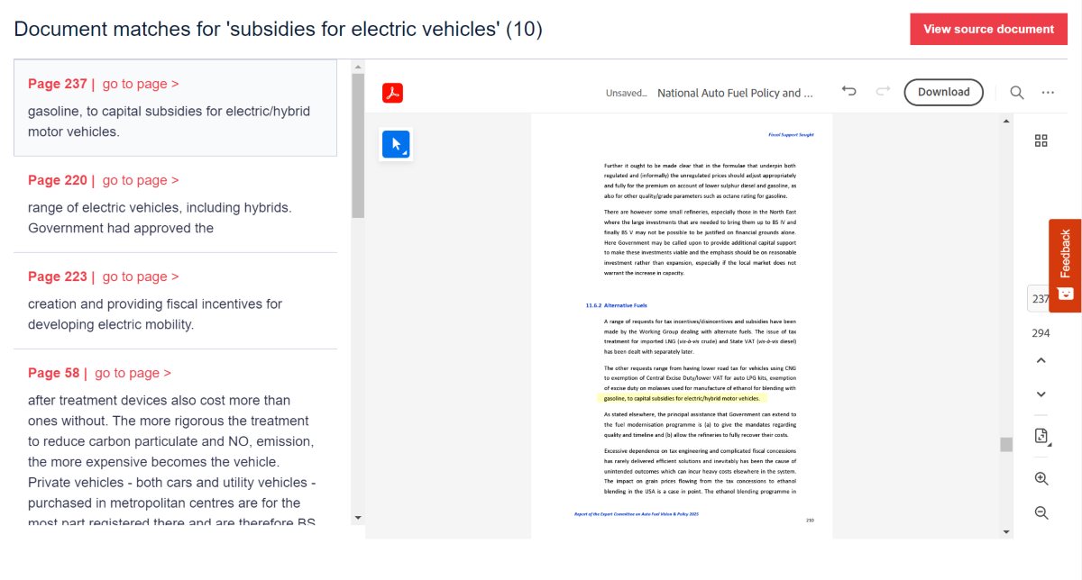 The climate change laws of the world tool showing subsidies for electric vehicles highlighted in a document's text