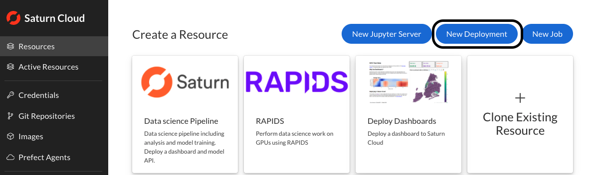 Start button on resource page of deployment