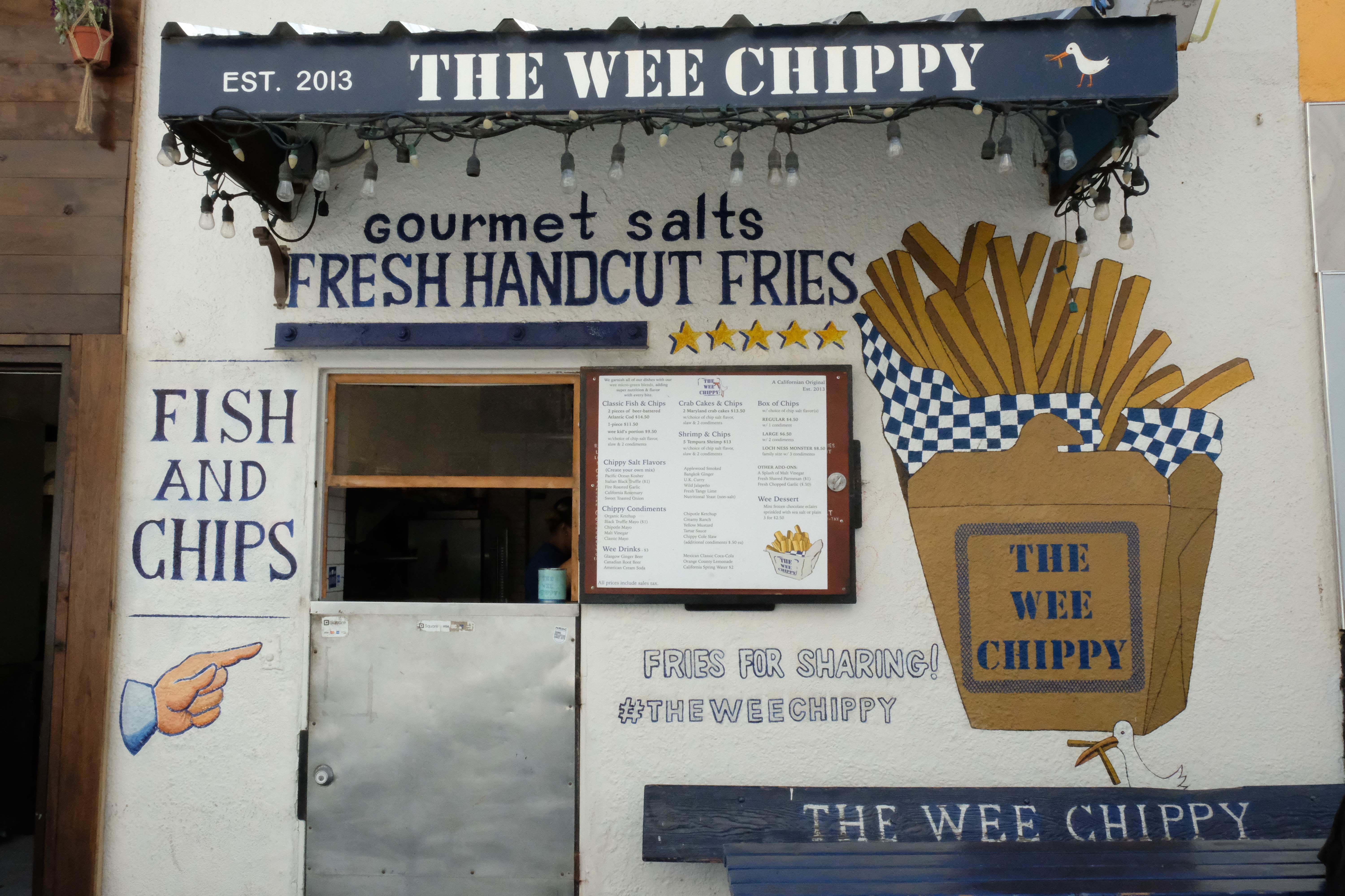 The fish and chips counter at the Wee Chippy