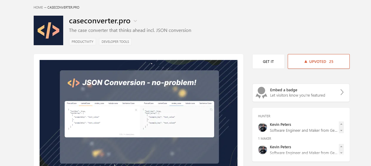 Image of the Product Hunt launch of caseconverter.pro